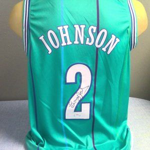 Larry Johnson Hornets Teal Signed Custom Charlotte Home Jersey PSA/DNA